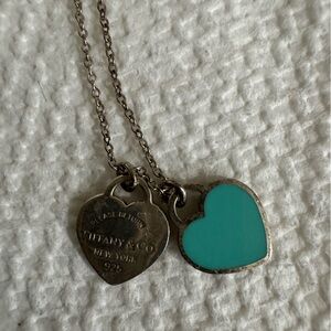 Tiffany & Co. Return To Tiffany Blue Enamel Double Heart Tag Pendant Necklace